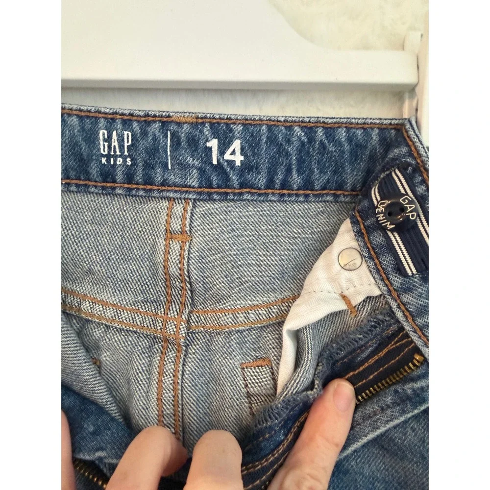 Gap Kids Girls Blue Distressed Denim Mini Skirt Size 14 Adjustable Waist‎ Frayed